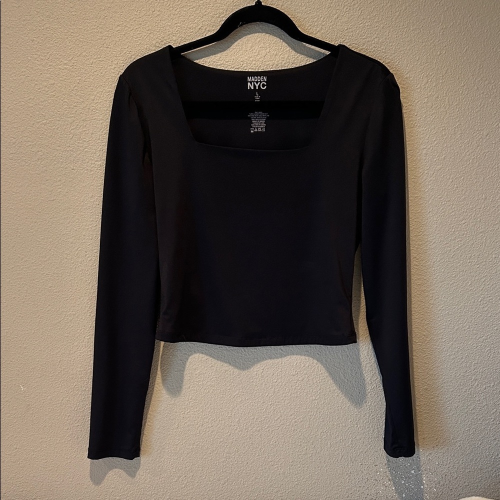 Black Long Sleeve Top- Square Neck